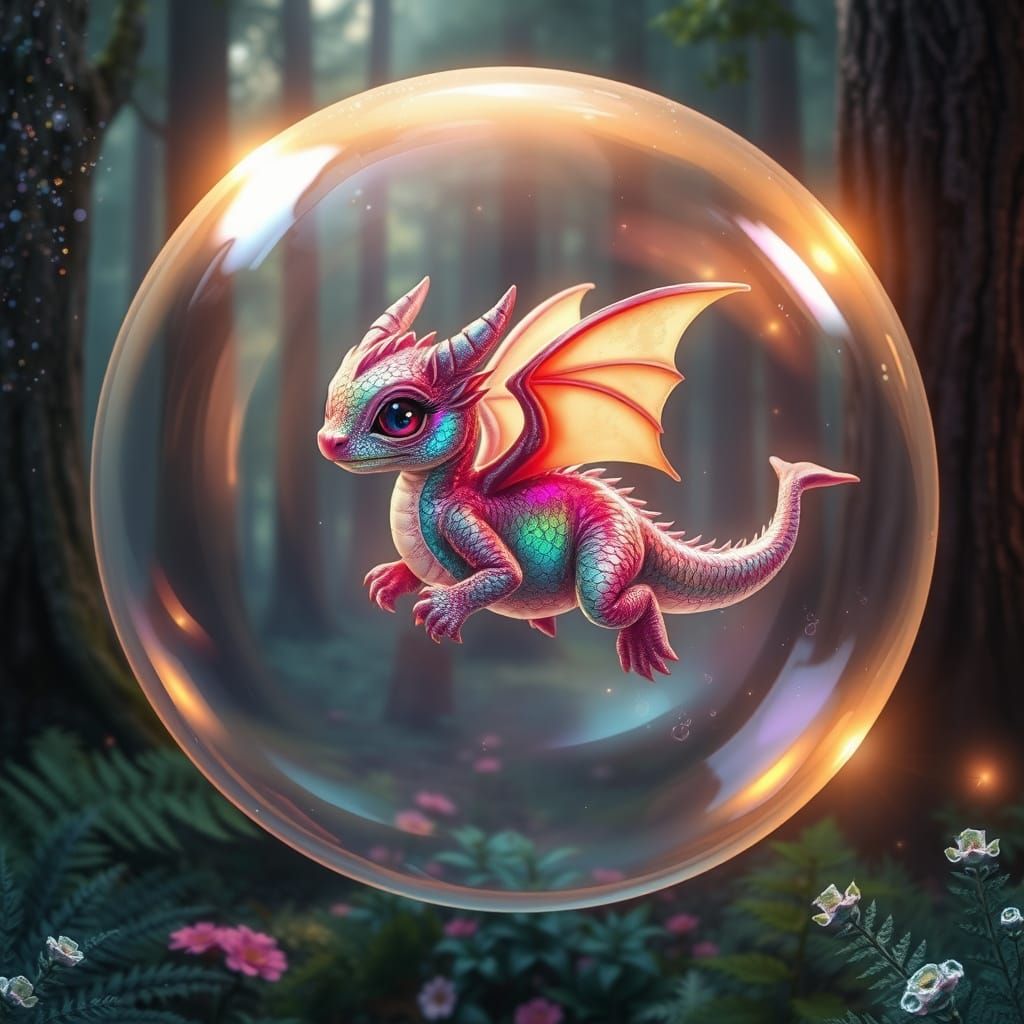 Enchanted Dragon in a Vibrant Soap Bubble