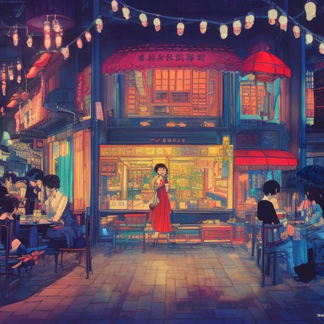 Sinister Street Cafe: Vibrant Digital Illustration