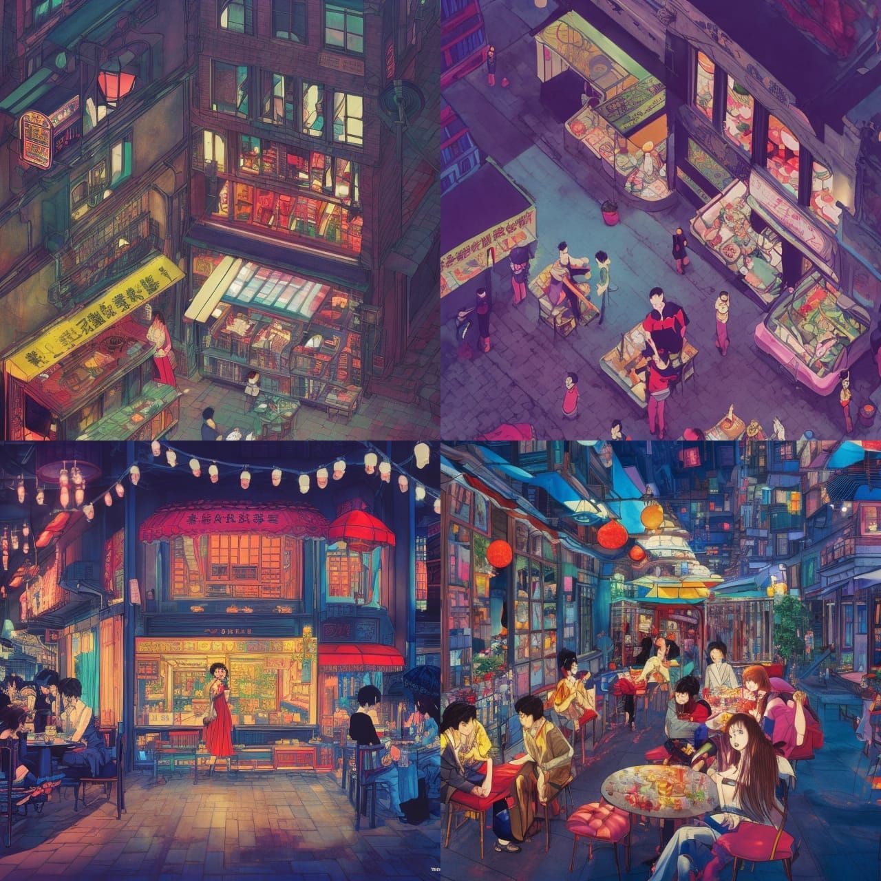 Sinister Night Cafe, Colorful Digital Illustration