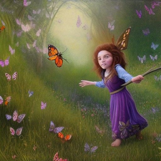 Halfling Druid in Butterfly Field, Oil Painting