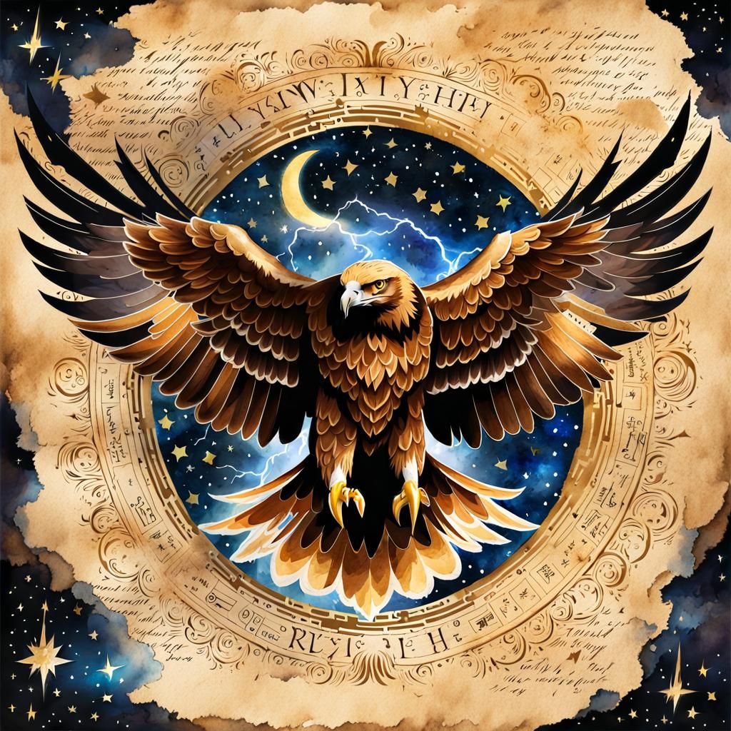 Watercolor Golden Eagle in Starry Sky