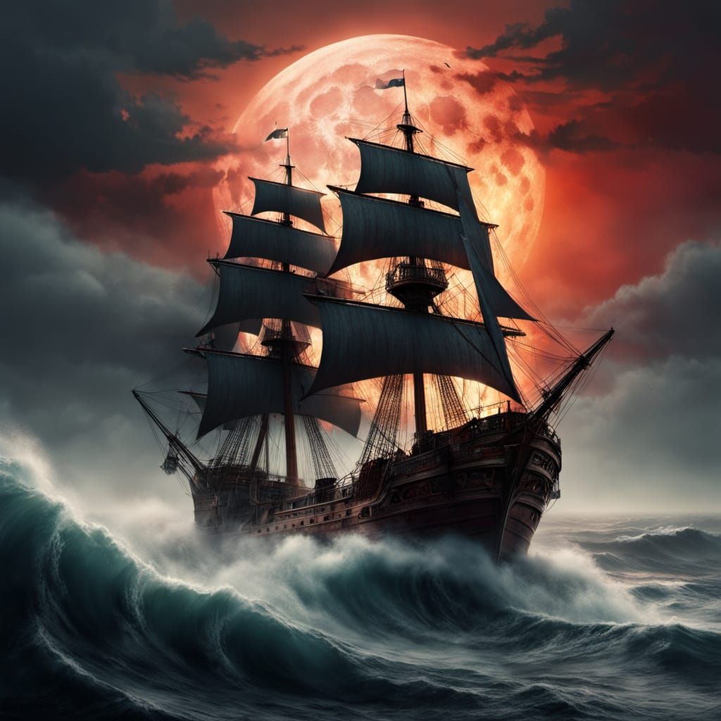Surreal, Hyper-Realistic Galleon Battles Massive Waves Under...