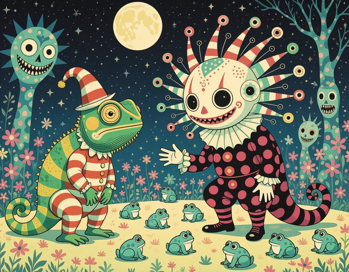 Chameleon Clown's Surreal Wonderland Encounter in Studio Ghi...
