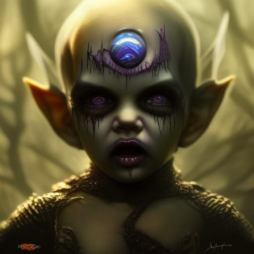 Ominous Elf Toddler in Dark Fantasy Style
