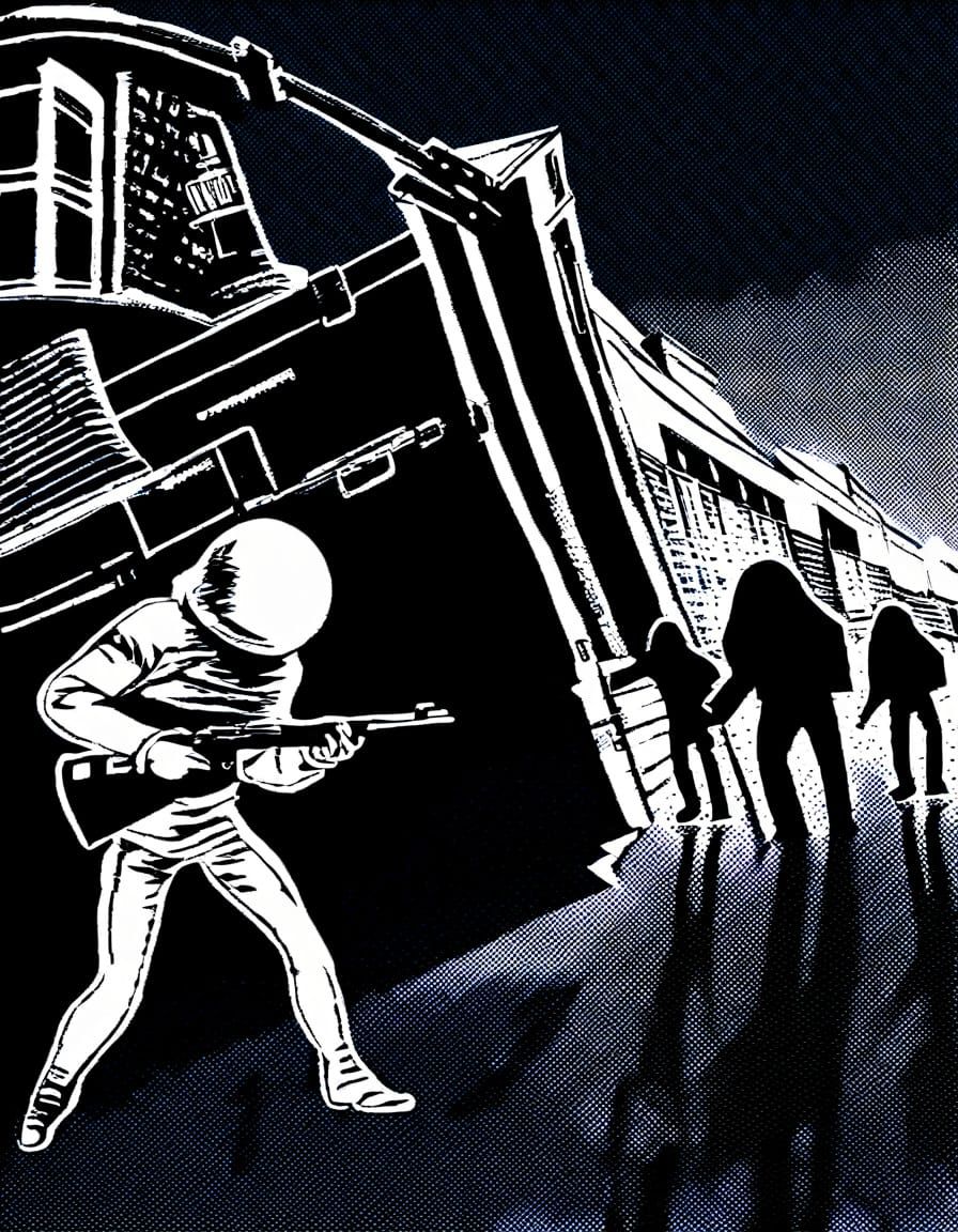 Desolate Figure Waits for Apocalypse in High Contrast Noir L...