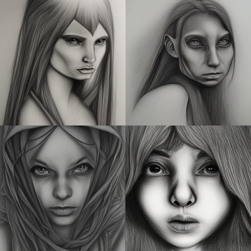 Hyperdetailed Charcoal Drawing of a Human Elf