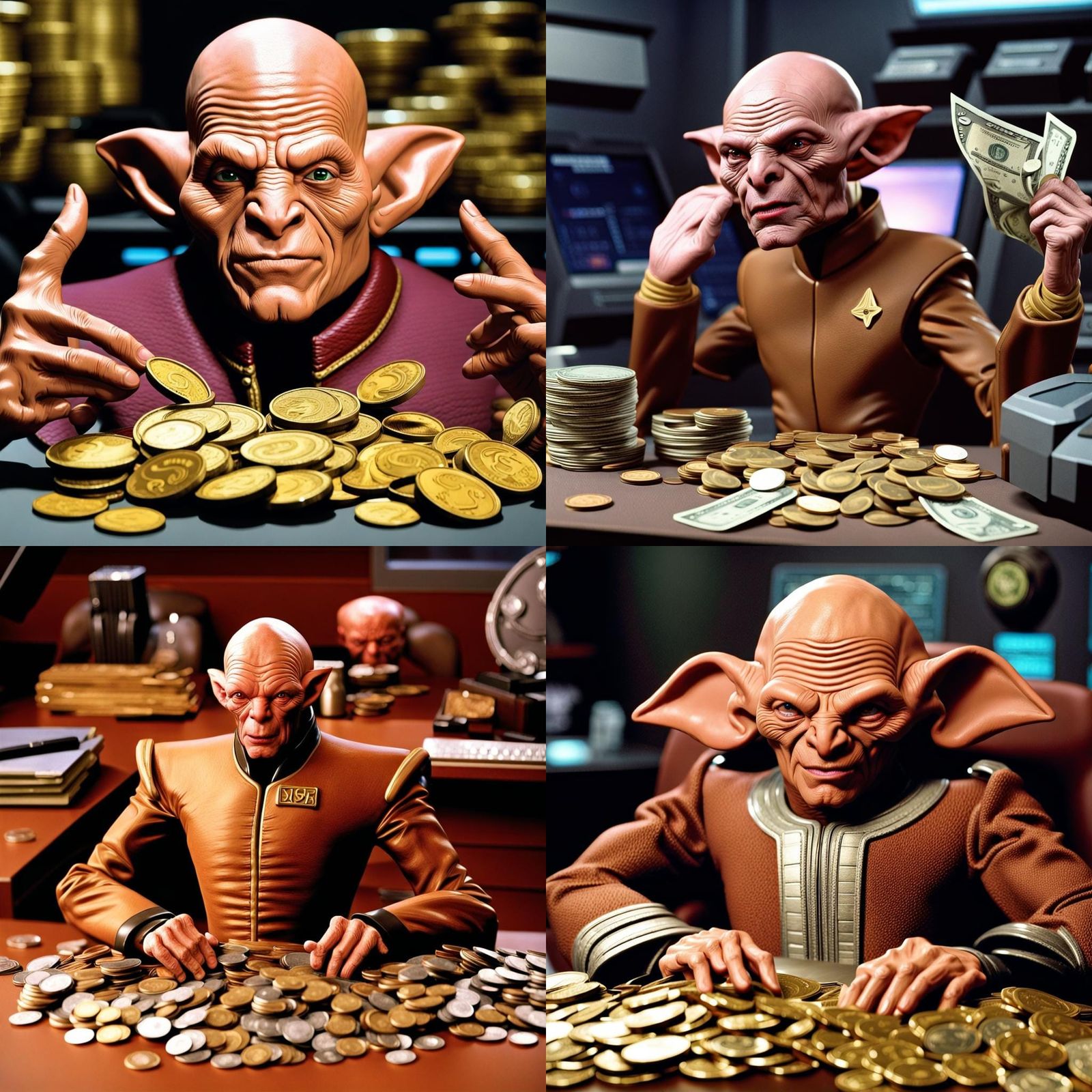 Ferengi Quark and Pile of Shiny Coins