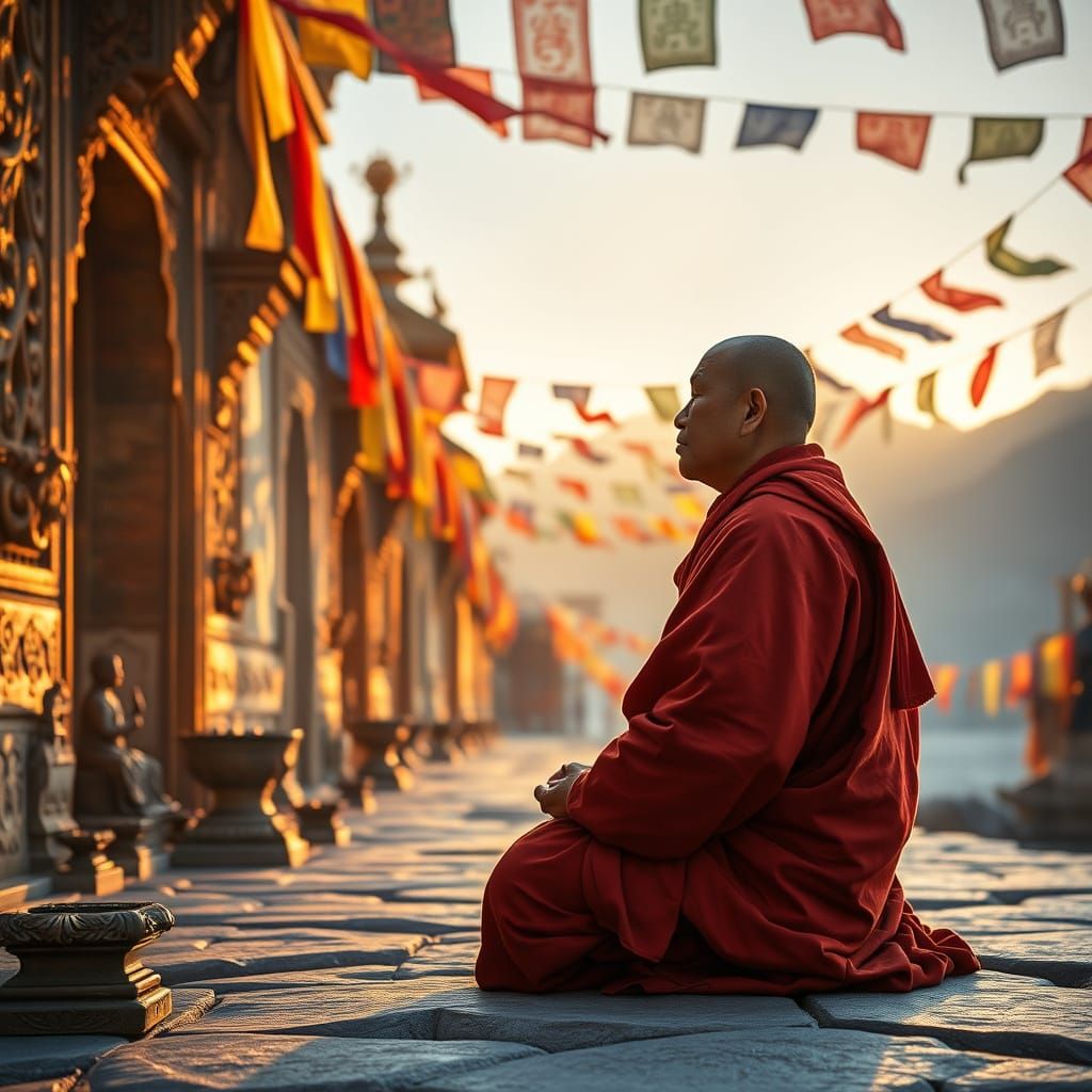 Tibetan Monk in Ethereal Meditation
