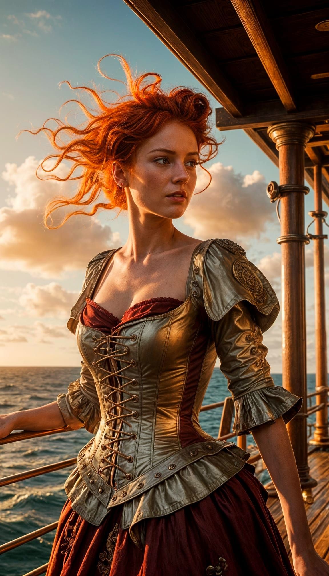 redhead on the ship deck