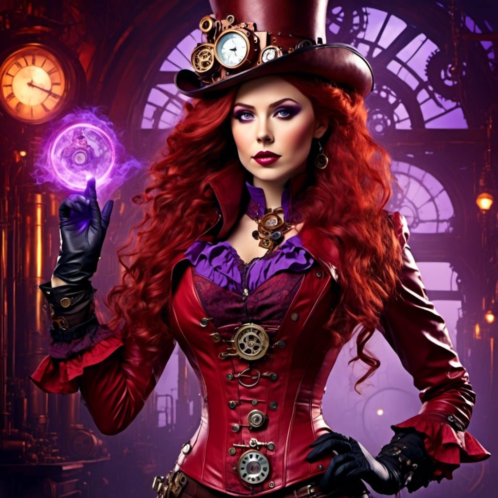 Steampunk Scarlet Witch Portrait with Mystic Energy