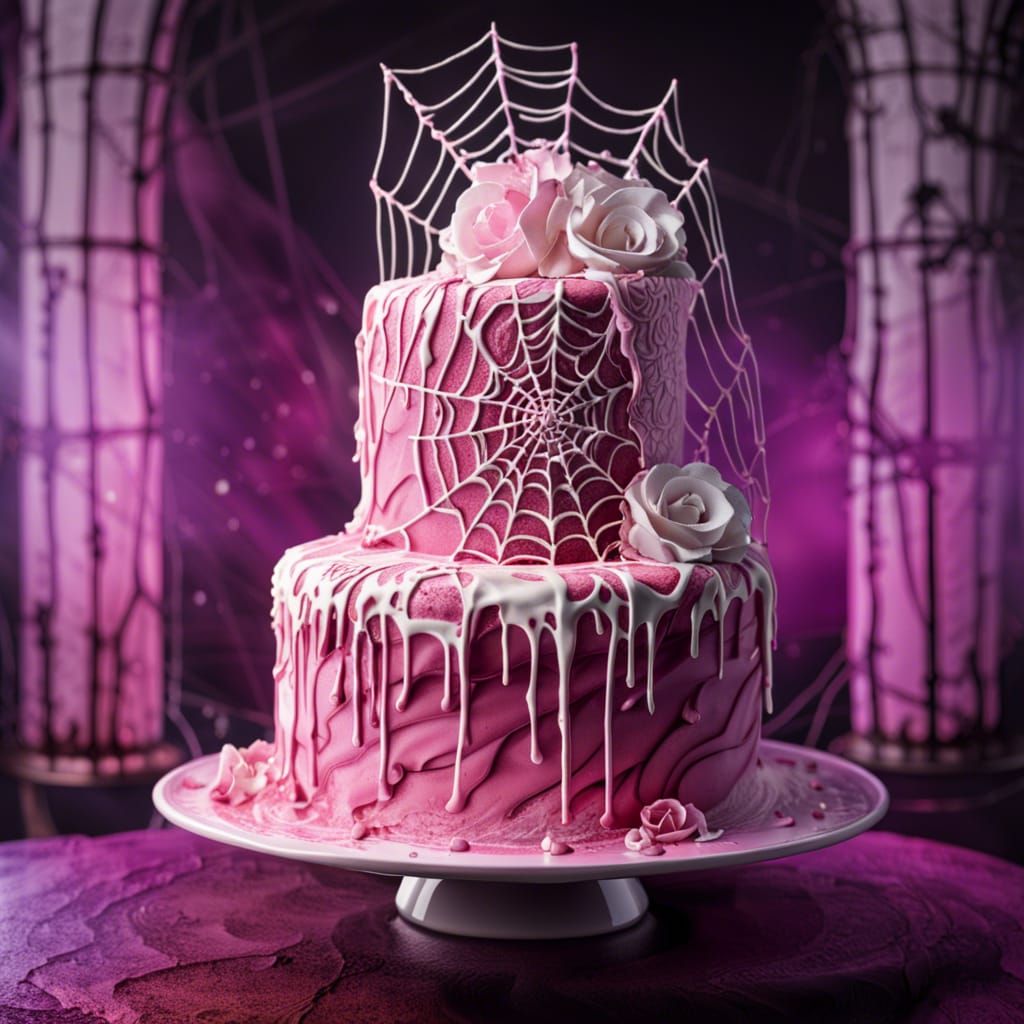 Gothic Wedding Cake with Pink and White Icing