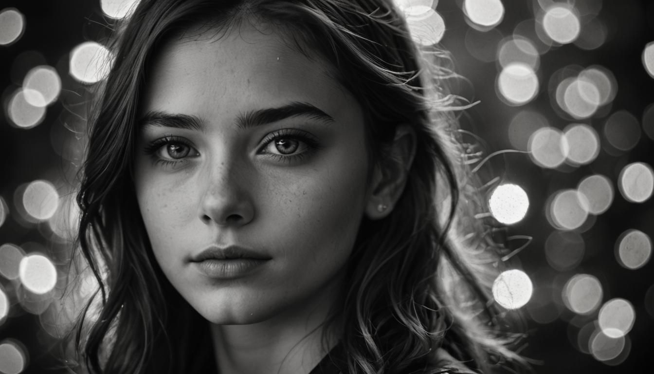 Dreamy Black and White Portrait of a Young Girl