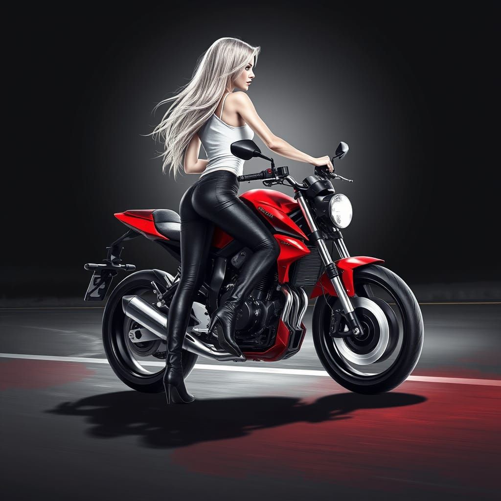 Girl on Motorcycle in Pencil Style