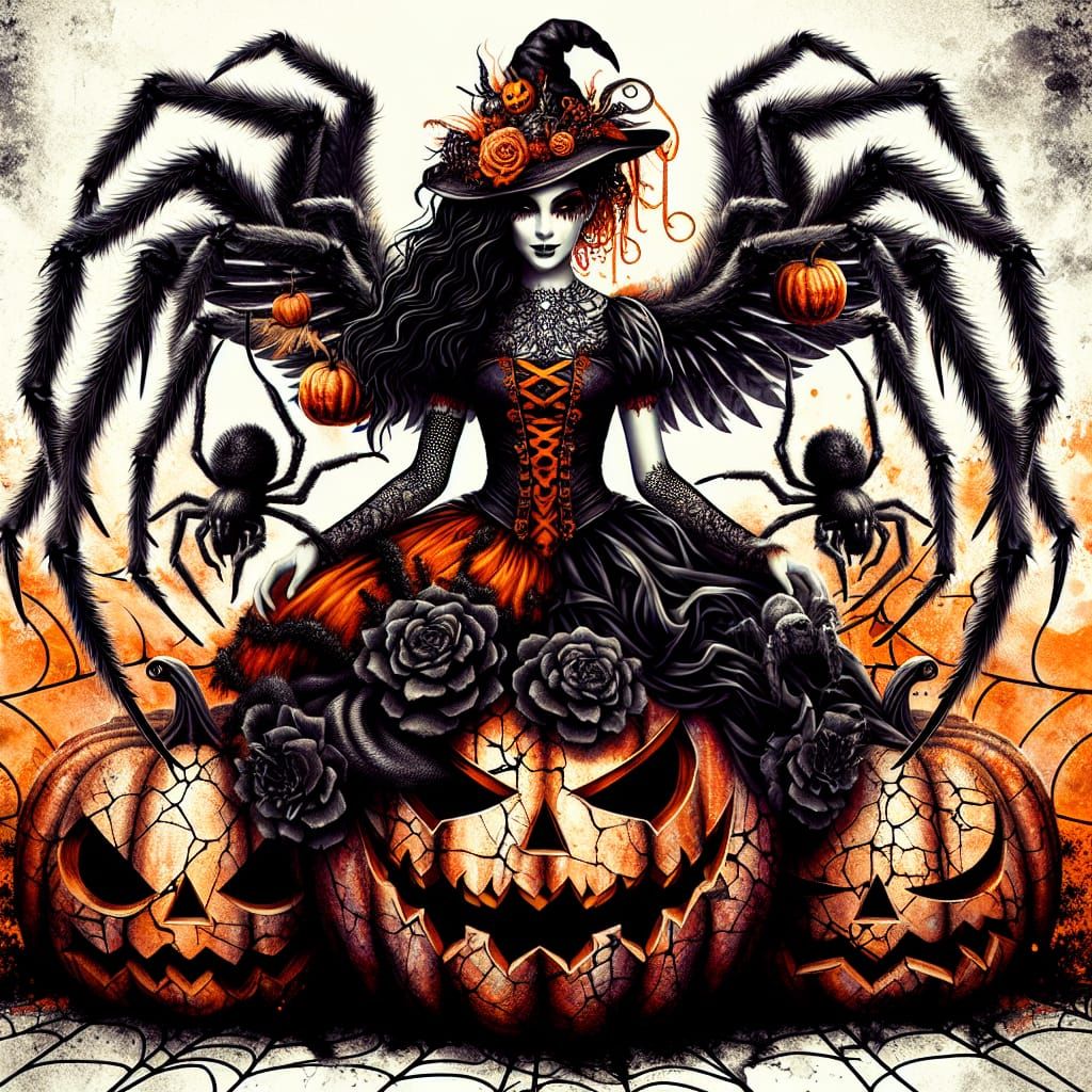 Halloween Sorceress with Arachnid Companions