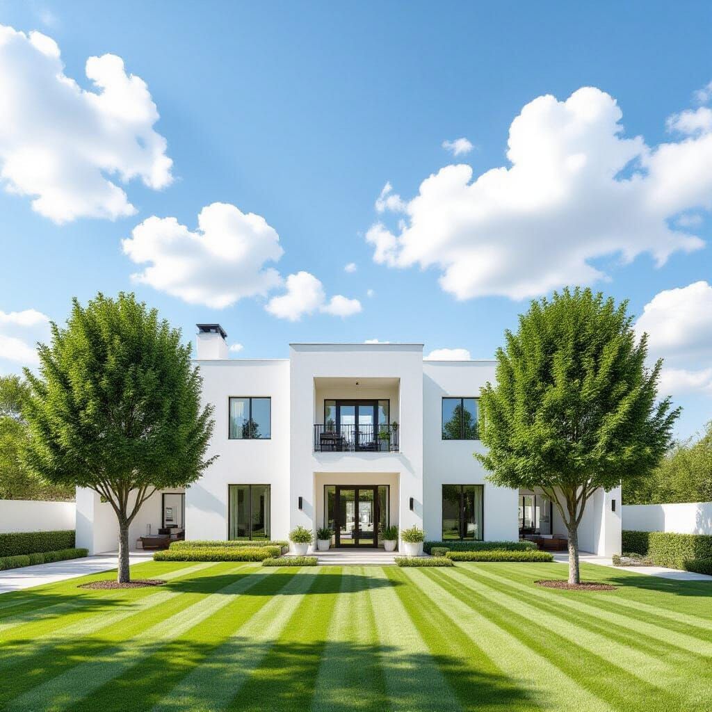 Serene Modern House with Manicured Lawn