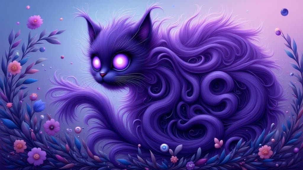 Regal Purple Cat in Dreamlike Anime Style