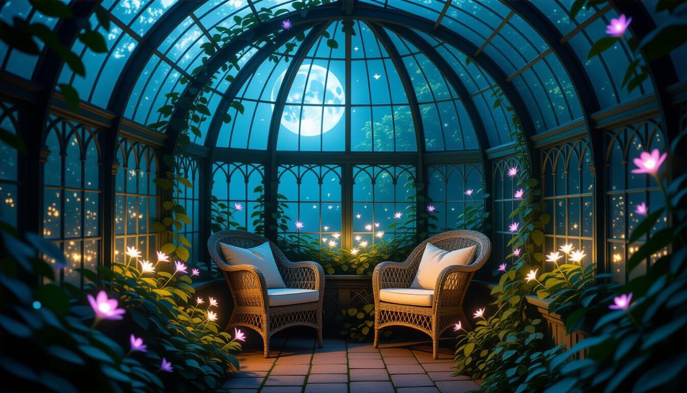 Magical Greenhouse Reading Nook: Detailed Illustration