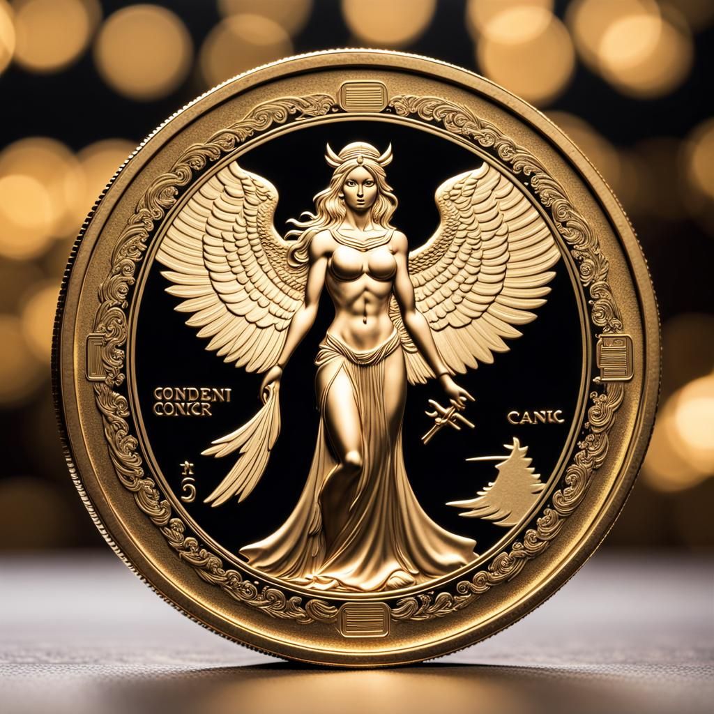 Golden Anime Goddess Coin with Greek Designs