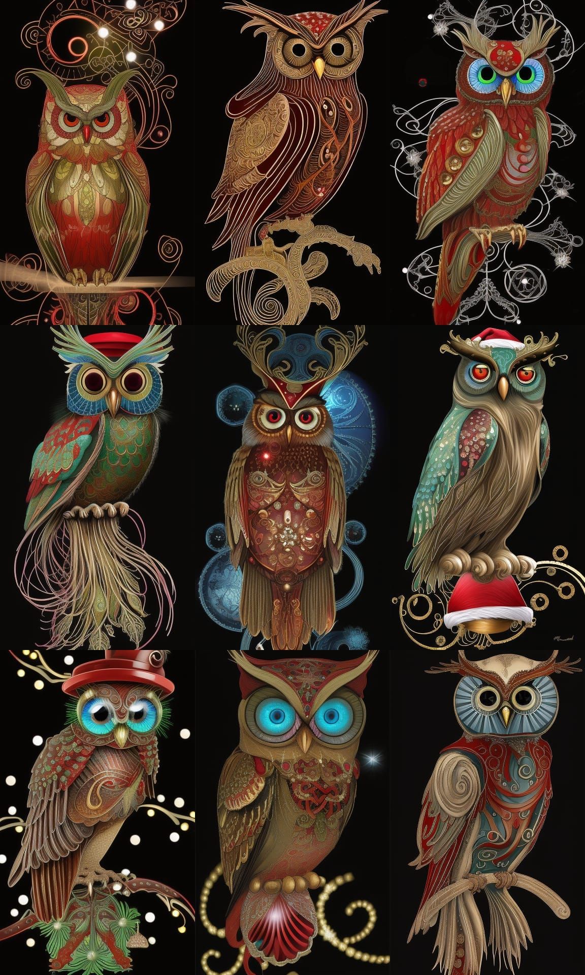 Intricate Art Nouveau Steampunk Owl in Red Hat