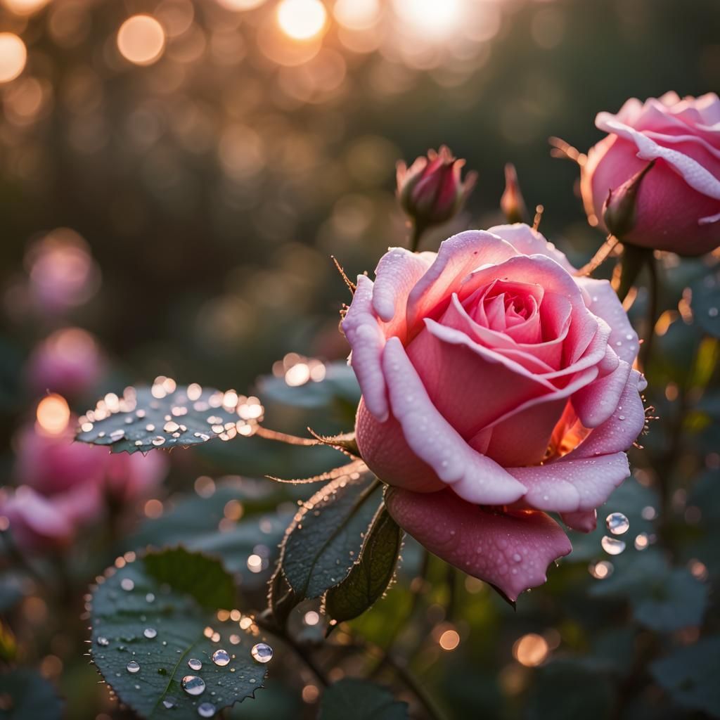 Roses Adorned with Dew: Professional Garden Photography