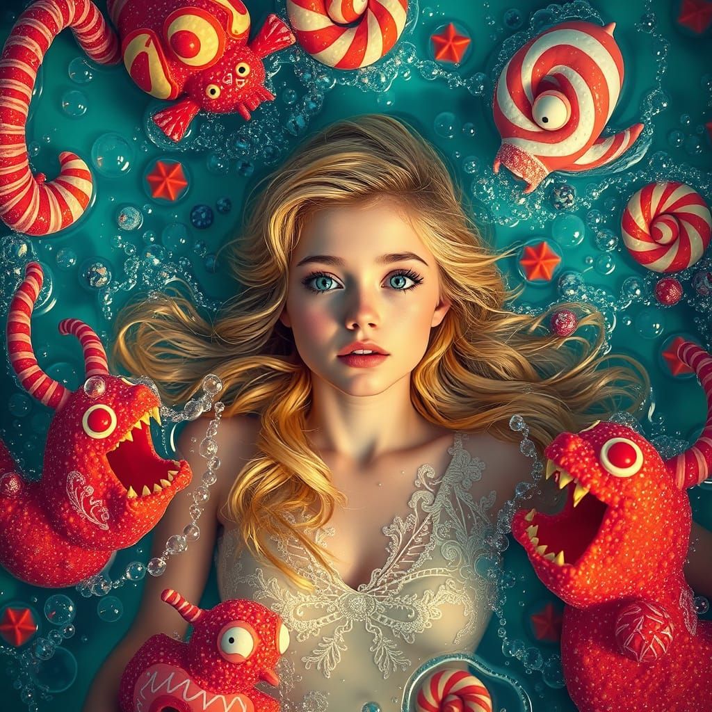 Woman in Soda Ocean: A Pop Surrealist Dream