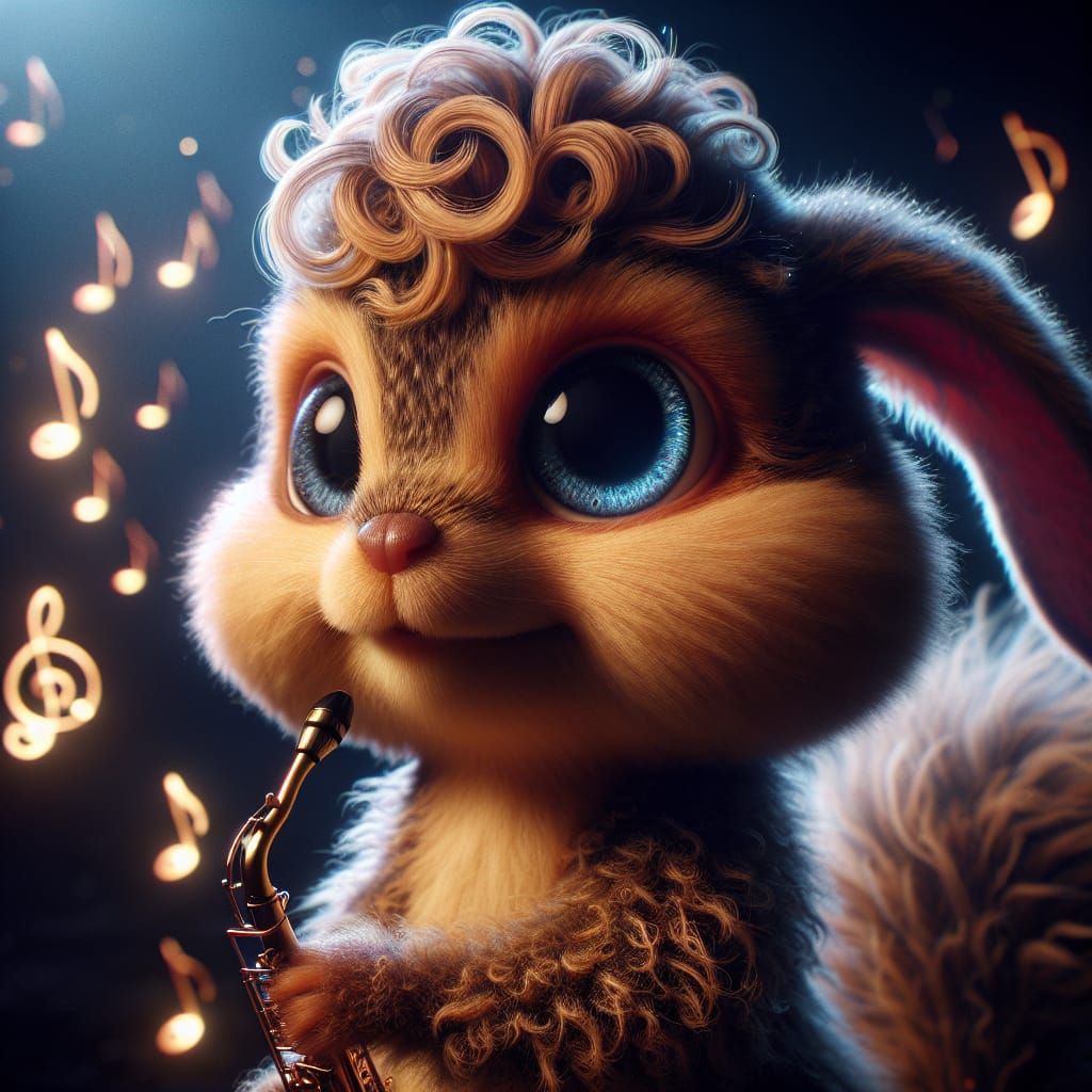 Chipmunk-Poodle Hybrid Plays Saxophone at Night