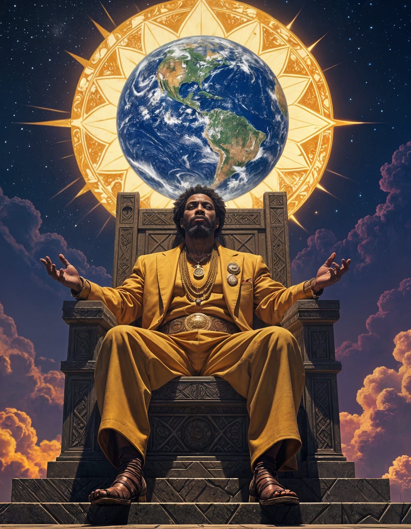 Afrocentric Demigod Holding Earth: 1950s Comic Style