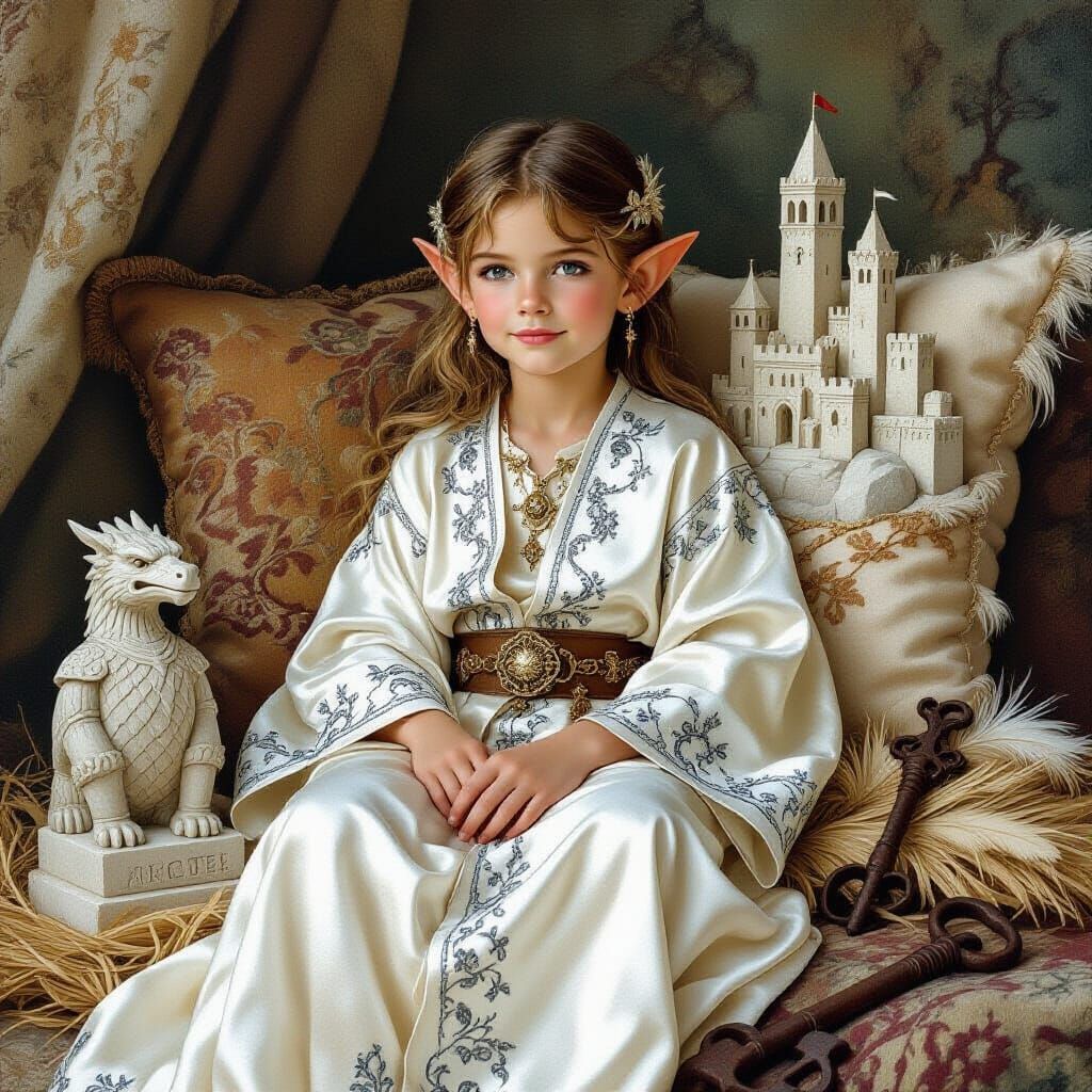 Elegant Elf Surrounded by Treasures