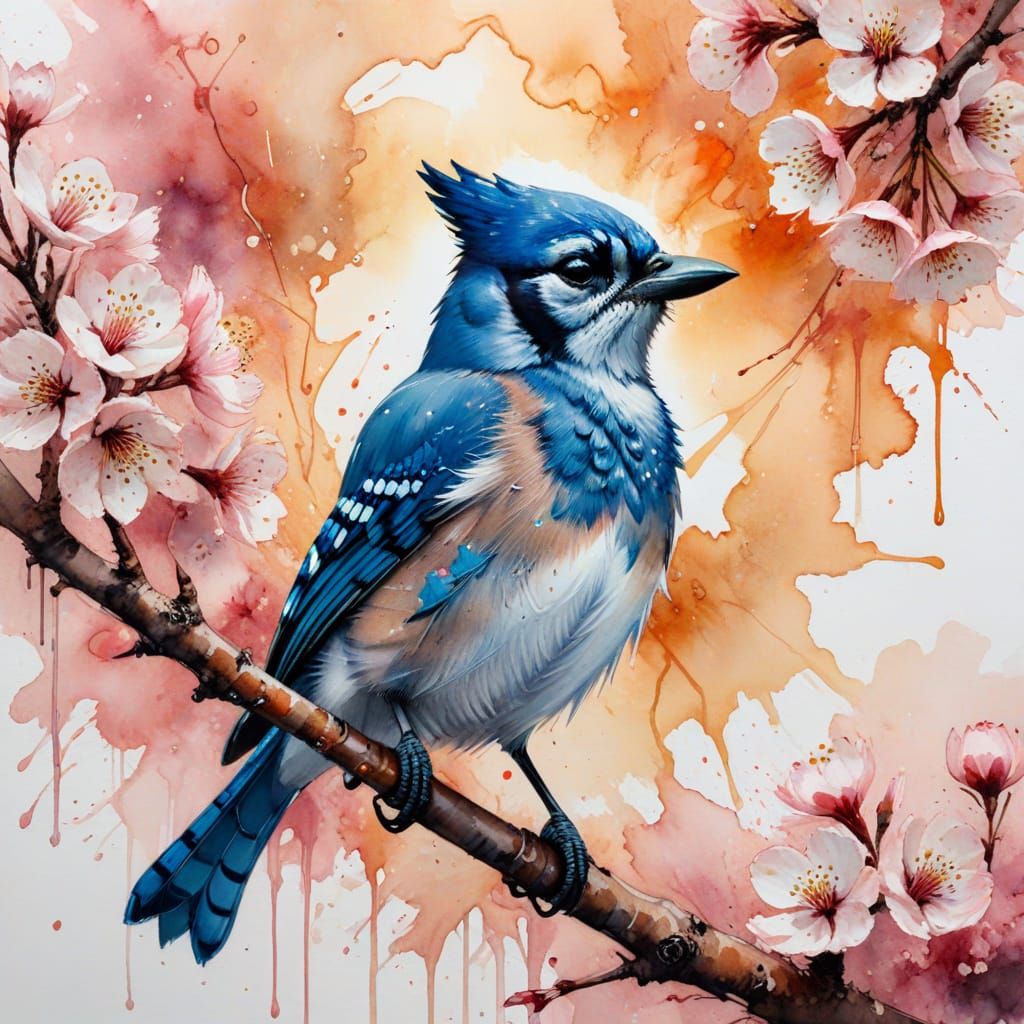 Ethereal Bluejay in Sunset Bloom
