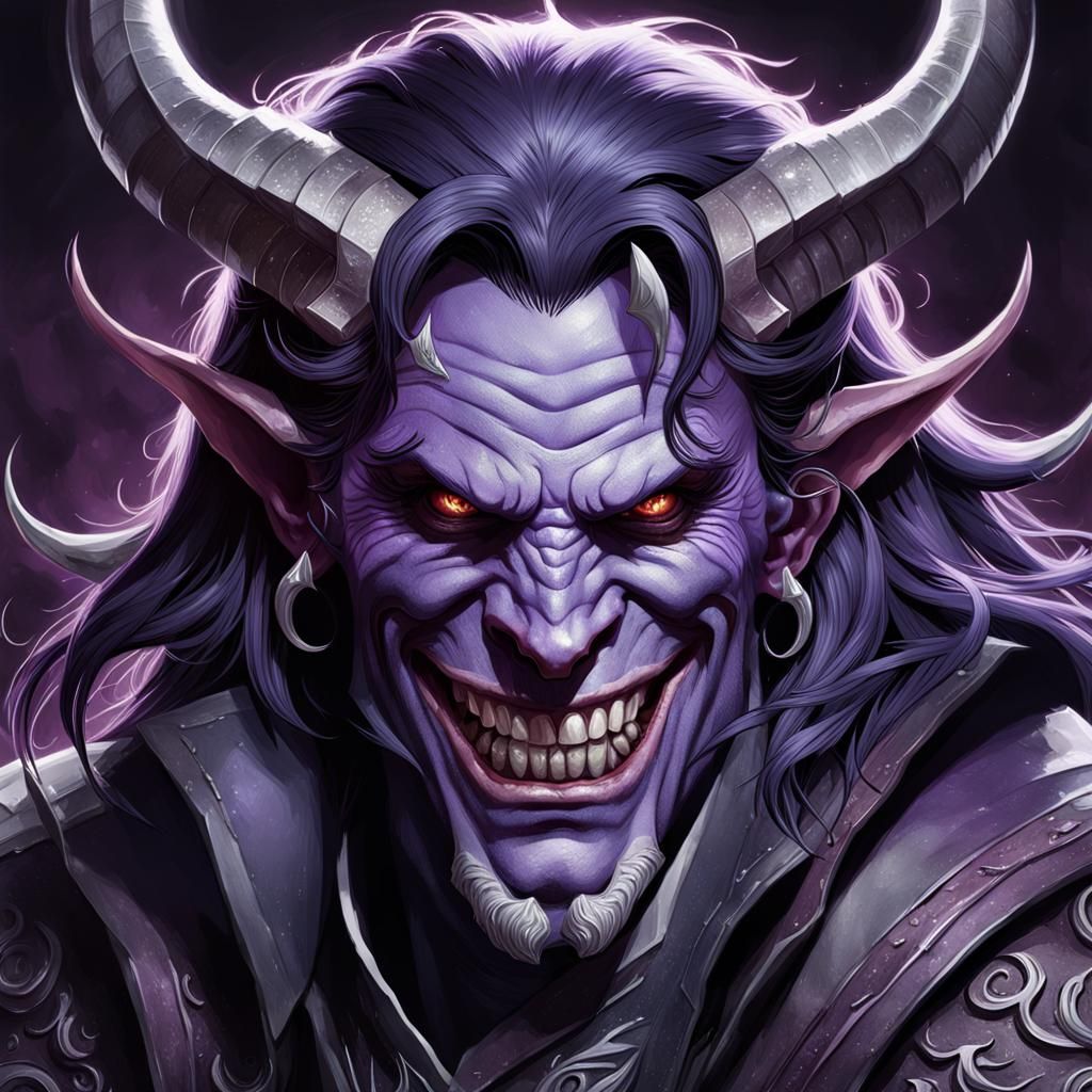 Evil Tiefling Warlock Portrait in Art Nouveau Style