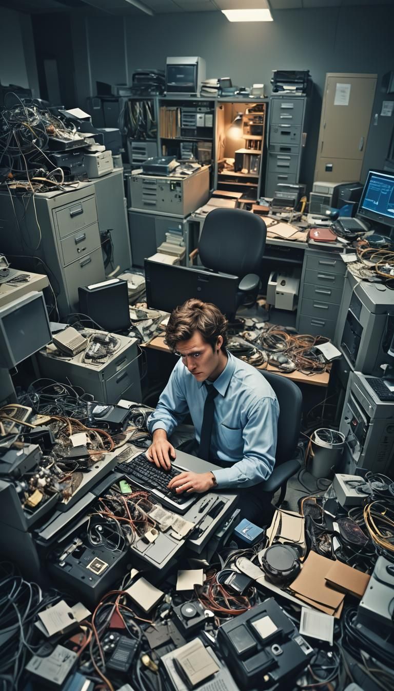 Frustrated IT Specialist in Gritty Film Still