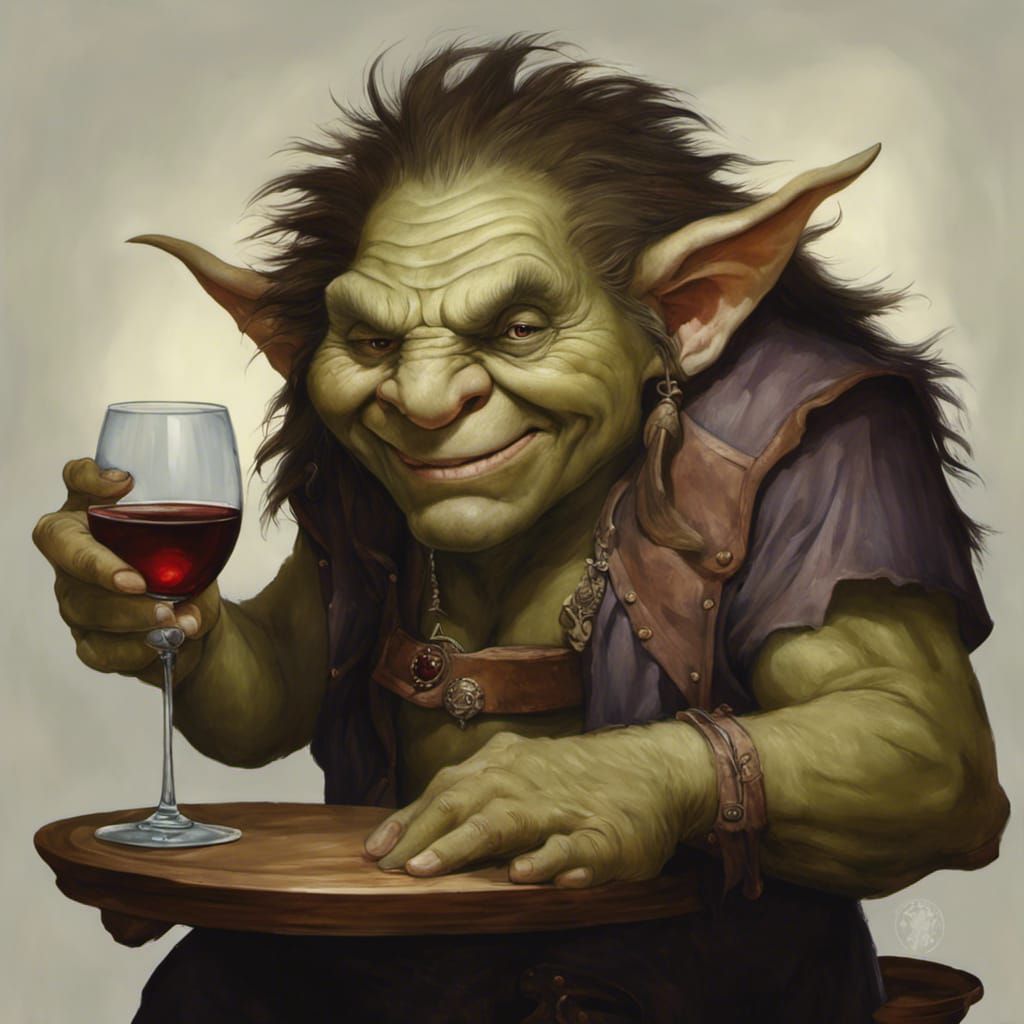 Troll with Wine in Fairy Tale Style