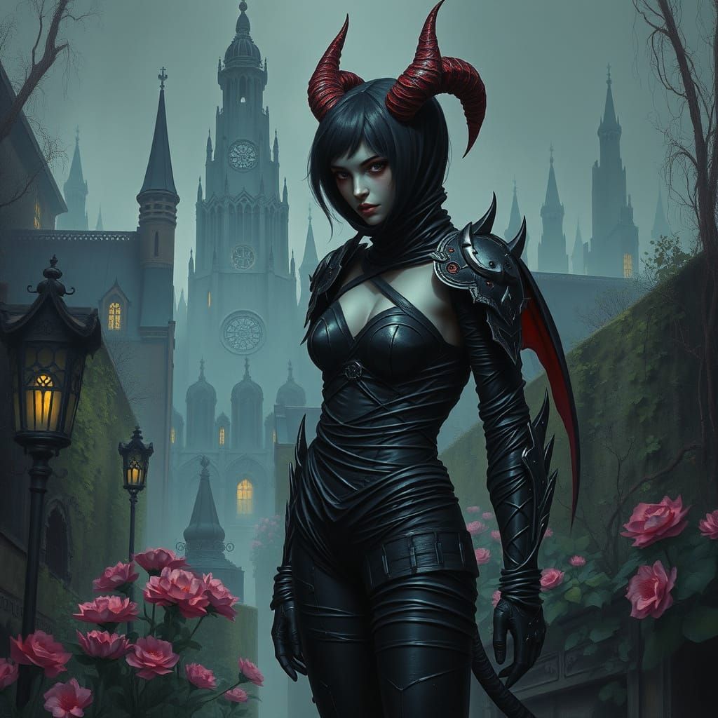 Jinx in Cyberpunk French Garden, Arcane Style