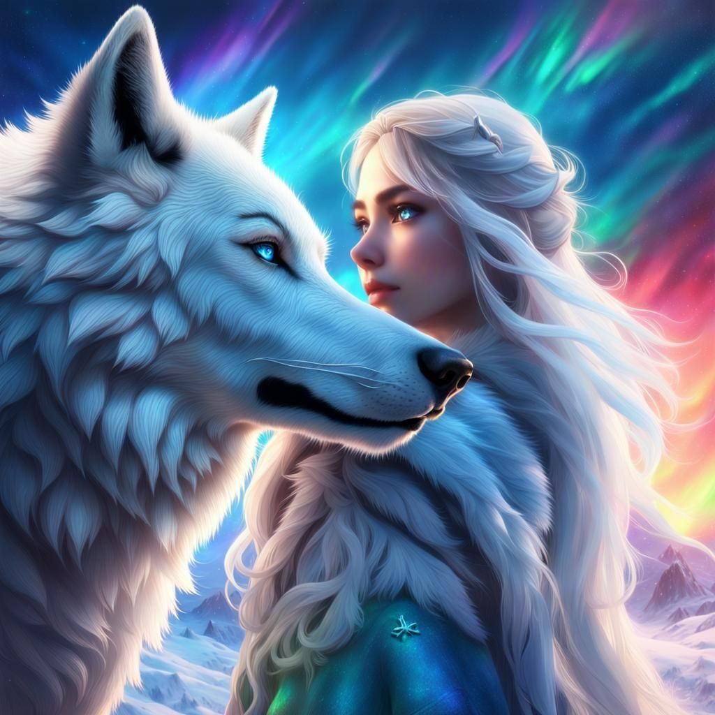 Northern Princess with Wolf in 3D Anime Art
