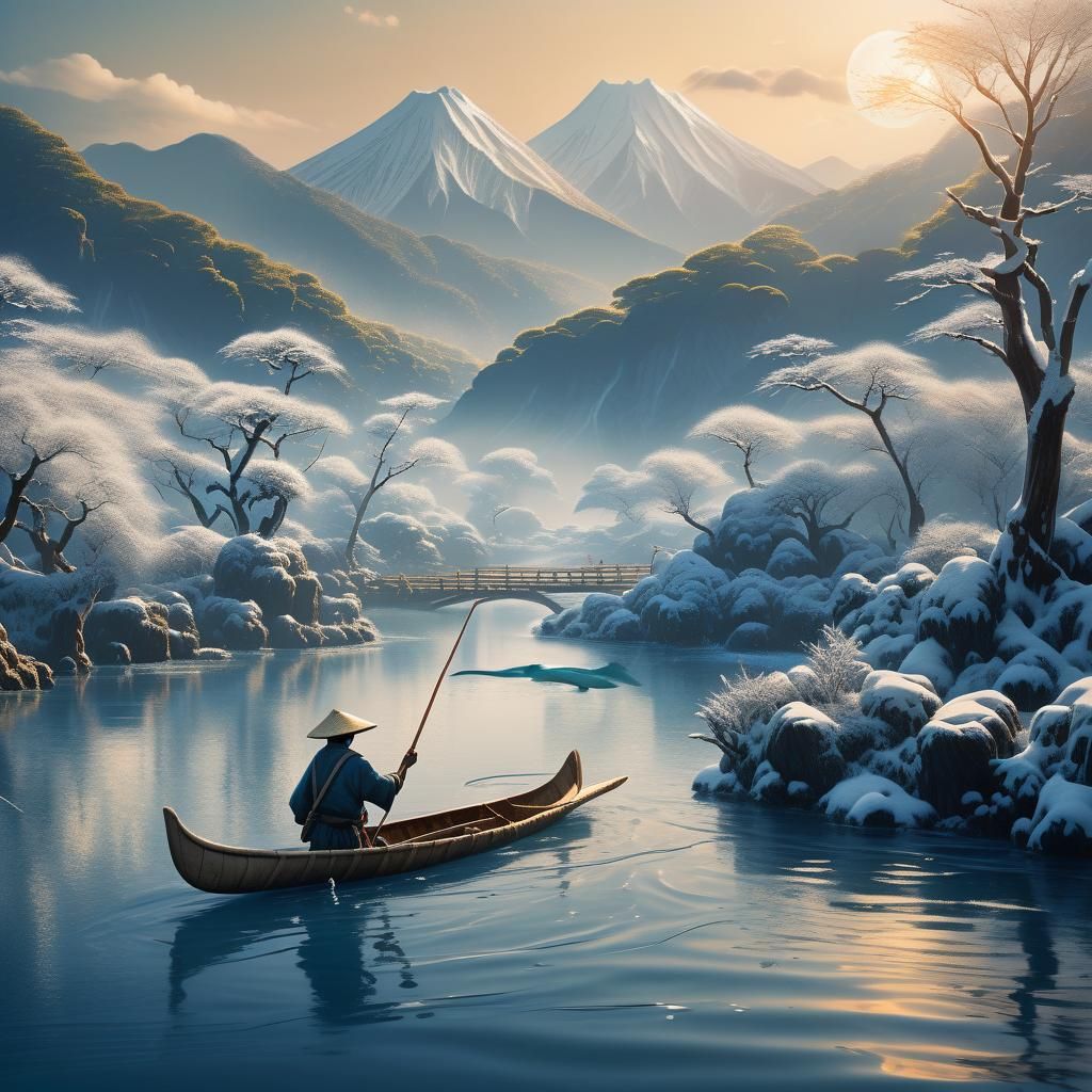 Japanese Fisherman and Dolphins, Fantasy Concept Art