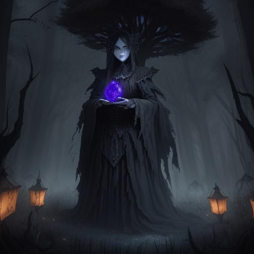Mystical Horror Lady in Ancient Gothic Forest
