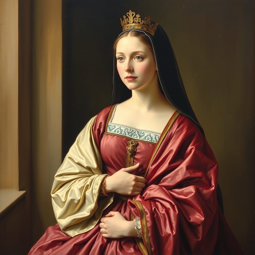 Lady in Waiting as 15th Century Oil Painting