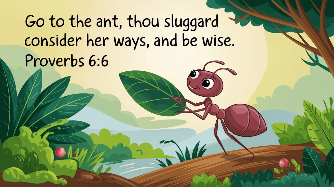 Industrious Ant Cartoon with Proverbs Text