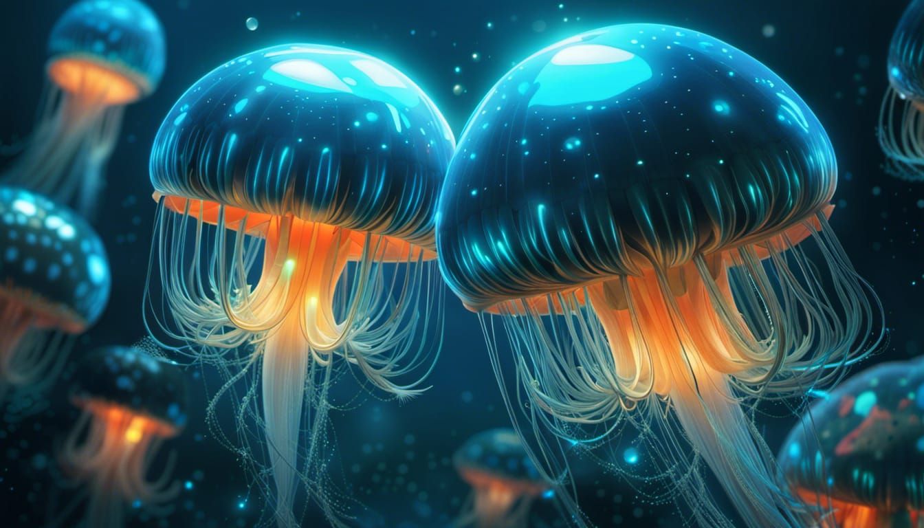 Bioluminescent Blue Jellyfish in Psychedelic 3D Render