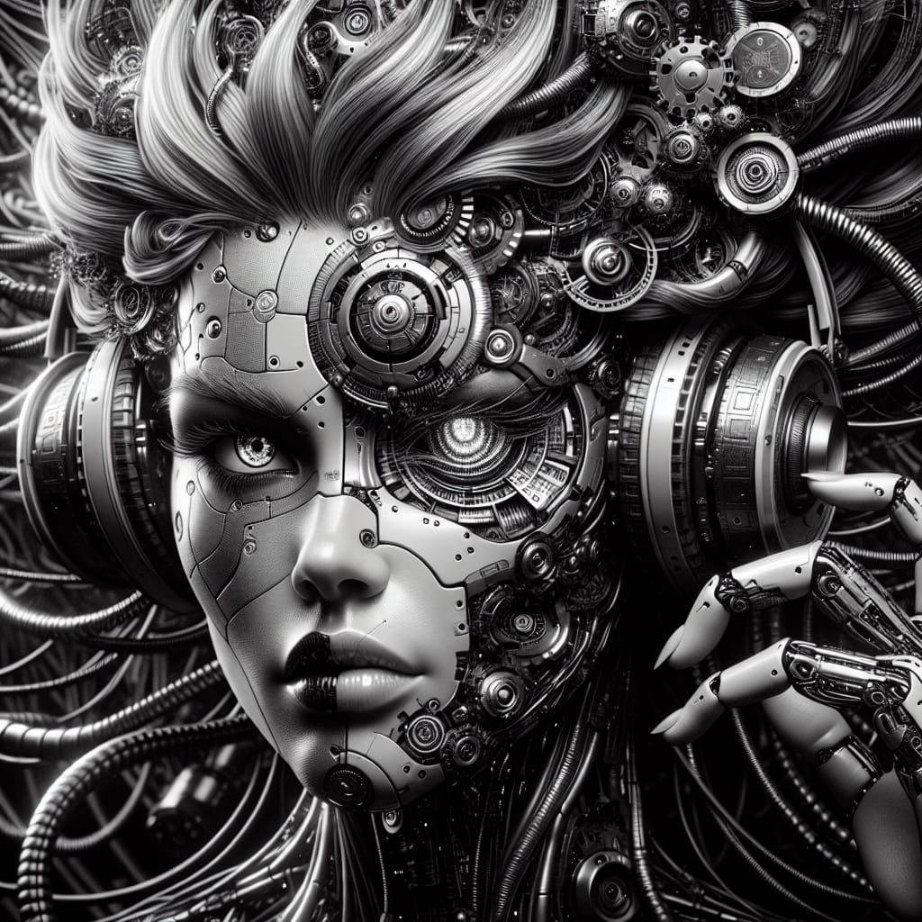 Cyberpunk Goddess in Greyscale