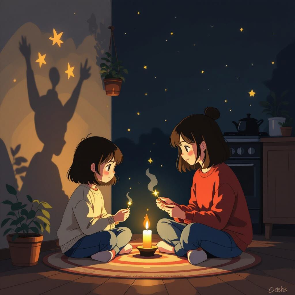 Candlelit Shadow Puppets: Serene Animated Still