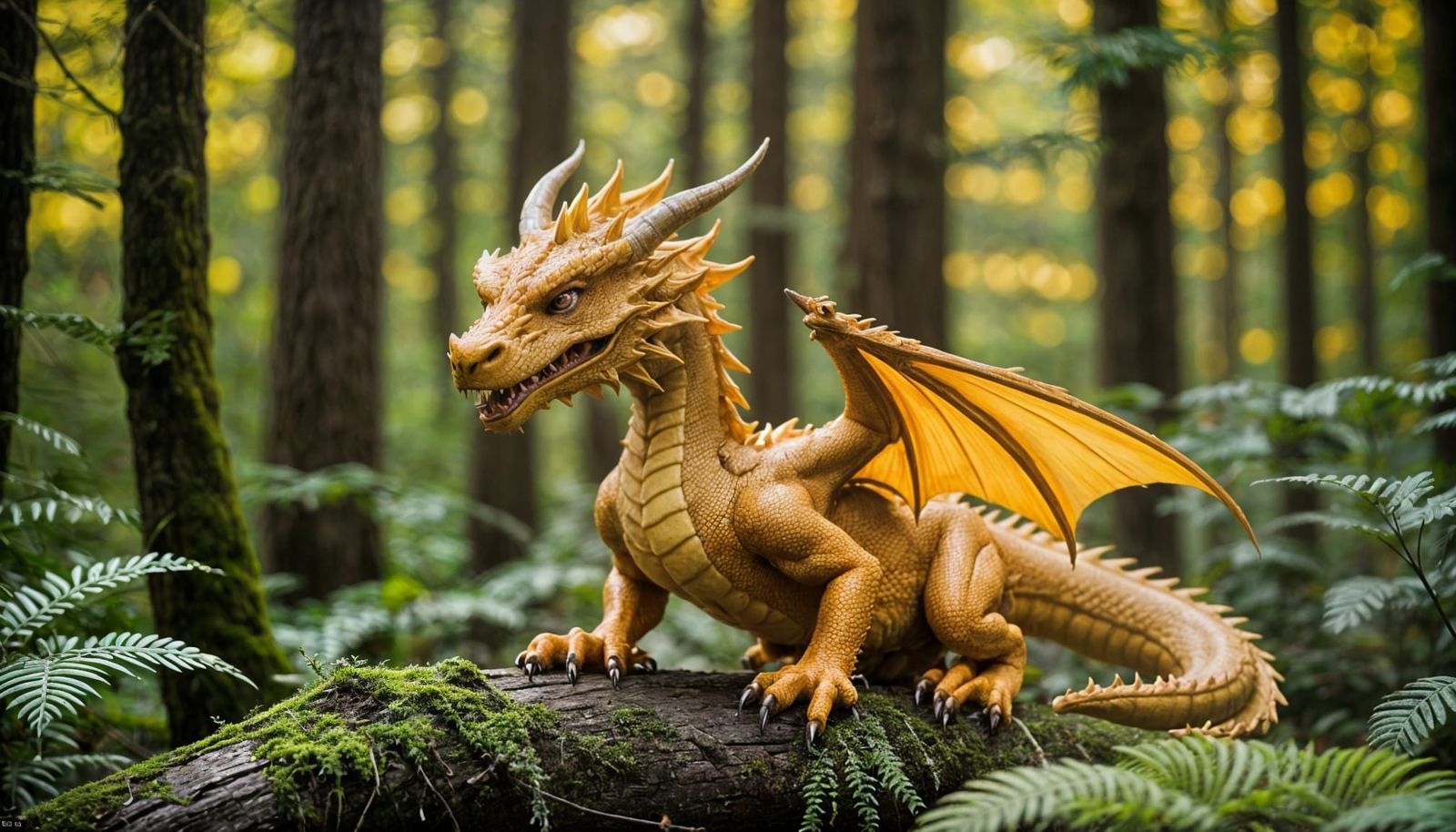 Majestic Wingless Yellow Dragon in Forest
