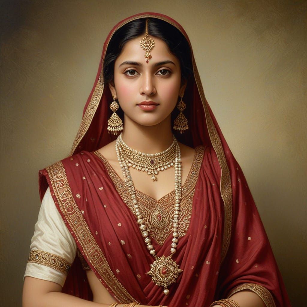 Bihari Woman Portrait in Bouguereau Oil Painting Style