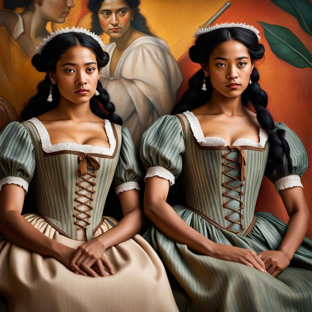 Tahitian Maids Portrait in Schoeller Style