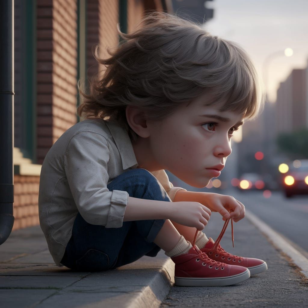 Brother and Sister Learning to Tie Shoes