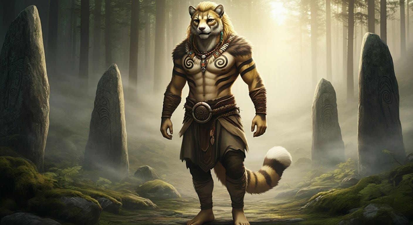 Ferasan Warrior in Tribal Garb at Dawn