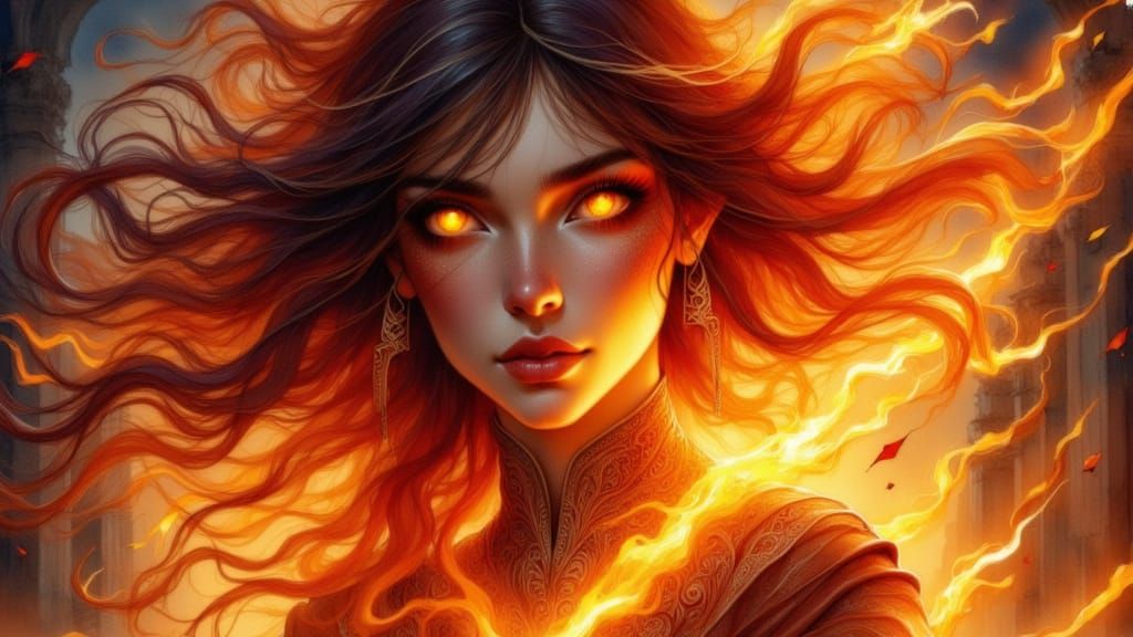Fiery Woman: Holographic Astral Cosmic Illustration