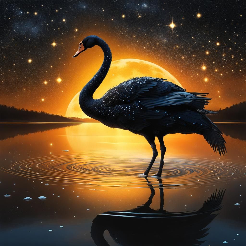 Crystal Constellation Swan on Bioluminescent Lake
