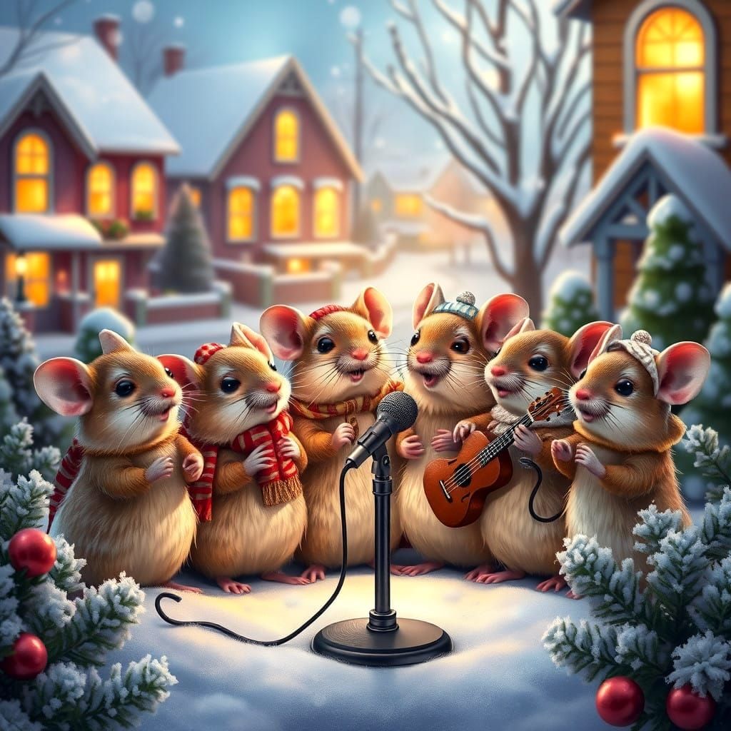 Whimsical Winter Mice in Hyperrealistic Splendor