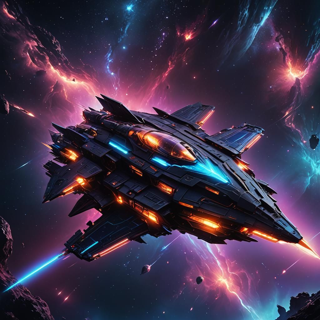 Eerie Spaceship Drifting in Dark Starry Expanse